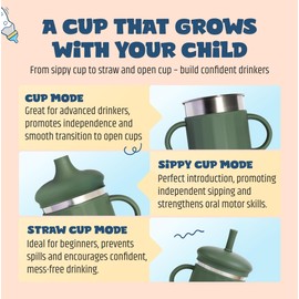 Jumble Dream Baby and Toddler Stainless Steel Sippy Cup Silicon Training Stainless Steel Kids Cups with Straw, Babies Tumbler with Straw No Spill | 6-24 Month Toddler Sippy Cup (Sage Breeze)