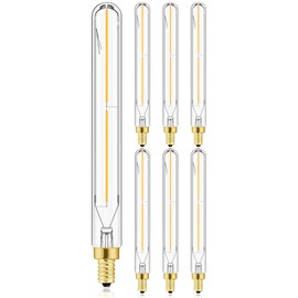 E12 Led Long Bulb, 6W T6 Edison Light Bulbs Cool White 5000K,7.3 inch,750lm, 75W Candelabra Incandescent Bulbs Equivalent Vintage LED Filament Edison Candle Bulb with Decorative, 6Pack