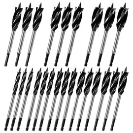 24Pcs Wood Auger Drill Bit Set High-Carbon Steel 4 Flute Cut Spade Paddle Bit Set 10-25mm Self-Tapping Hex Shank Wood Hole Drill Precise Woodworking Deep for Hardwood Plastic(Black, 24PCS)