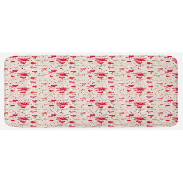 Ambesonne Valentine's Day Kitchen Mat, Print of Heart Shaped Balloons