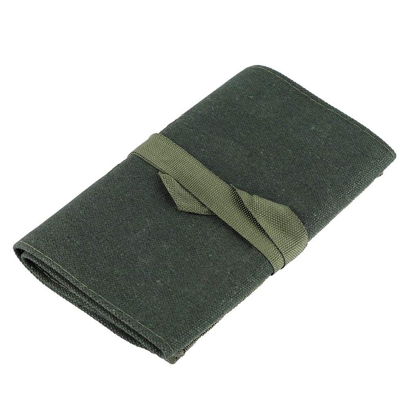 Portable Green Canvas Tool Roll Bag with 10 Pockets for