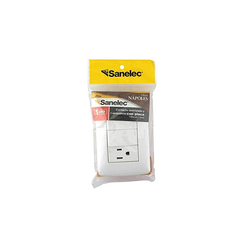 SANELEC, Doble Apagador y Contacto Aterrizado, Línea Nápoles, Diseño Moderno,