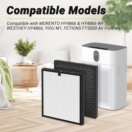 6 Packs HY4866 Replacement Filters Compatible with MORENTO HY4866, WESTHEY HY4866, YIOU M1 and FETIONS FT5000 Air Cleaner Purifiers, 2-in-1 Activated Carbon Filter