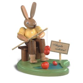Müller Easter bunny, male, fisherman on pond, height 8 cm / 3 inch, coloured, original Erzgebirge by Mueller Seiffen
