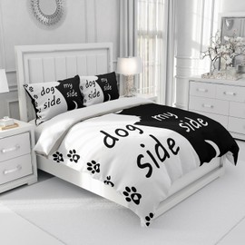 UGZDEA Dog Side and My Side Duvet Cover Set 135 x 200 cm, Bed Linen 3-Piece Set Black White Soft Microfibre Quilted Board Set for Adults Bedroom Decoration (A, Single (135 x 200 cm))