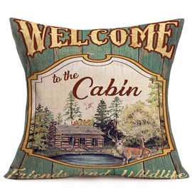 Tlovudori Retro Vintage Wood Grain Background Throw Pillow Covers Welcome to The Cabin Lettering Pillow Case Cotton Linen Farmhouse Pillow Covers Decor Sofa Couch Cushion Case 18"X18" (Farm Cabin)