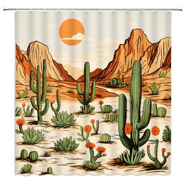 ZWSMZW Western Shower Curtain Cactus Mountain Tropical Desert Landscape Ethnic Aztec American Cowboy Bathroom Decor Fabric Curtains with Hooks