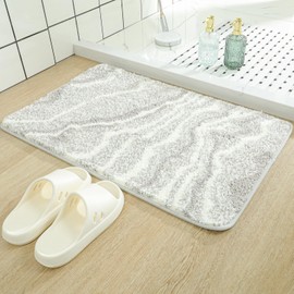 Alfombra de baño de alta calidad, superabsorbente, antideslizante, con felpa gruesa, suave y duradera para baño, recámara, cocina, sala de estar, lavable a máquina, 16 x 24 pulgadas, gris