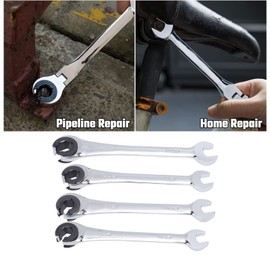 Flare Nut Wrench Set, 4Pcs Brake Line Wrench Set, 10 12 14 17mm Metric Open Ratchet Wrenches for Repairing Fuel Brake Air Conditioning Lines in Tight Spaces