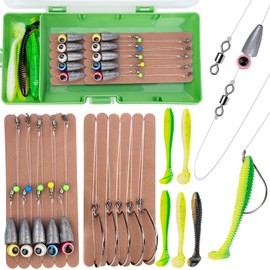 Carolina Rigs for Fishing- 10PCS Ready Tied Carolina Rig Kit for Bass Fishing Free Rig Catfish Rig Fishing Rigs Kit with Fishing Weight Bass Hooks Swivel (1/4oz, 2/0-10Pack)