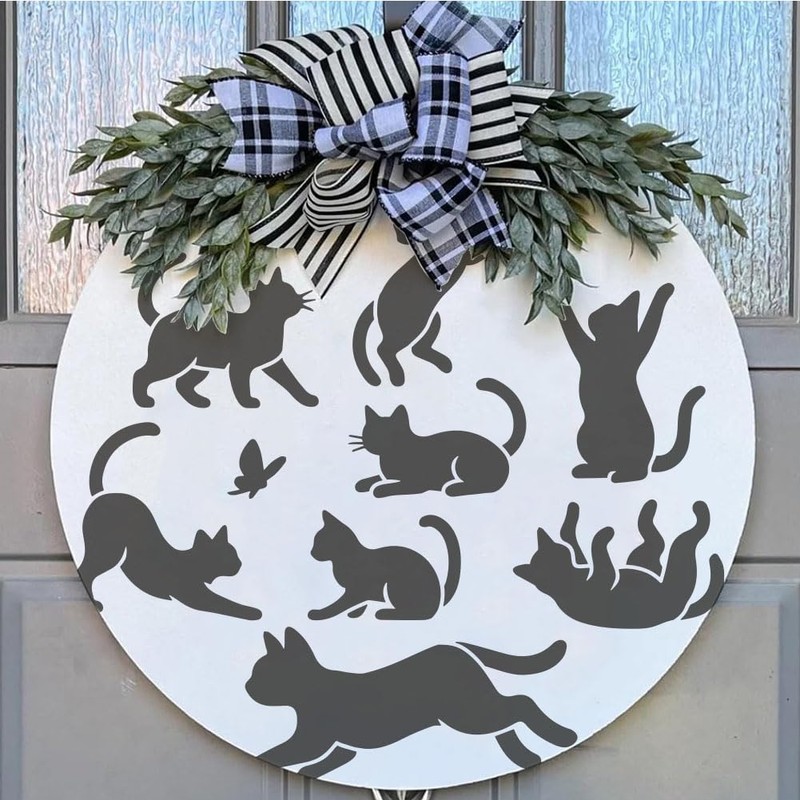 FINGERINSPIRE 4Pcs Silhouette of the Cat Stencils with Paint Brush