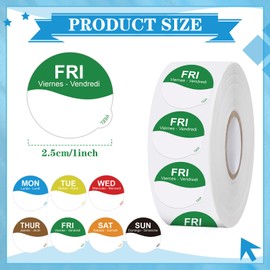 Sayglossy 7000 Pcs Day of Week Label Food Label Monday Through Sunday Management Inventory Sticker Removable Weekly Self Adhesive Date Dot Sticker for Restaurant Kitchen Container (Wave)
