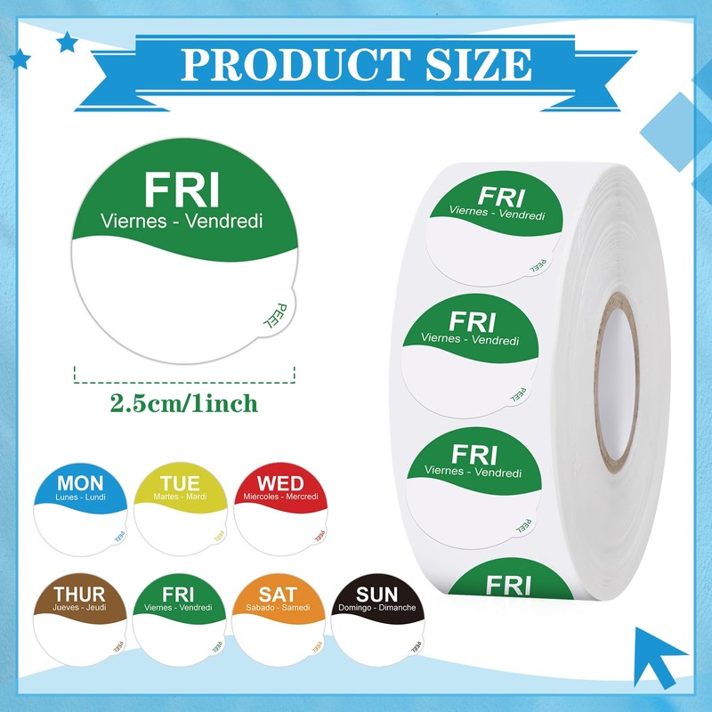 Sayglossy 7000 Pcs Day of Week Label Food Label Monday