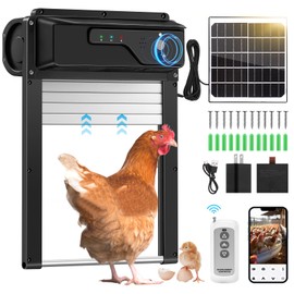 Automatic Chicken Coop Door Solar Powered and 5000mAh Battery, LCD Display Automatic Chicken Door with Timer & Light Sensor & PIR, APP Remote Control Solar Chicken Coop Door