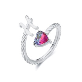 Silver Initial Rings Cubic Zirconia Heart Rings for Women Adjustable Letter Rings Birthday Jewelry Gift for Mom Girlfriend Christmas