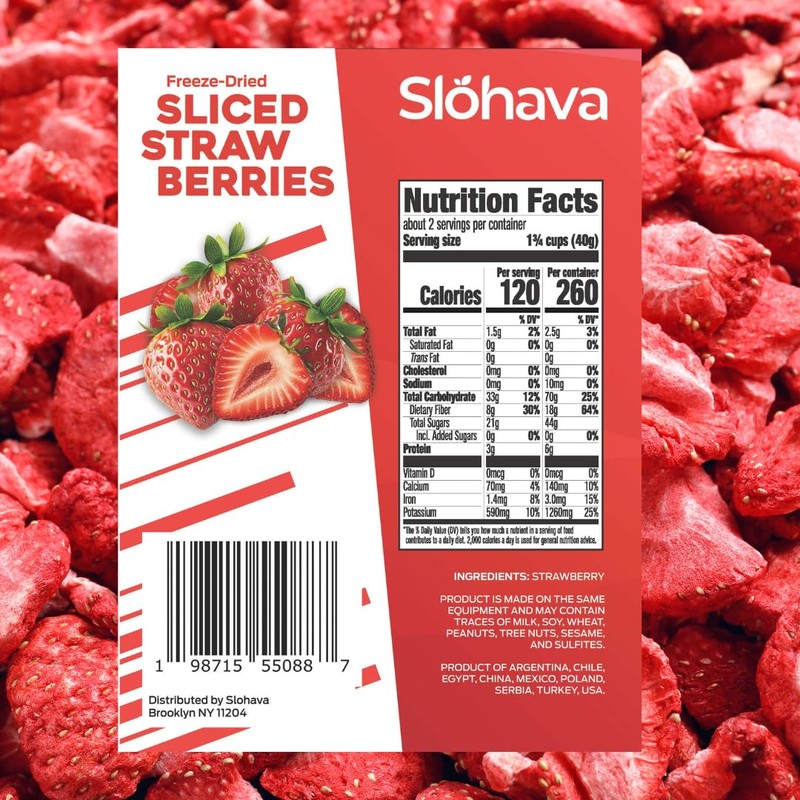 Slohava Freeze Dried Sliced Strawberries, 3 oz. 100% Natural Fruit,