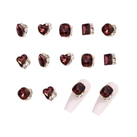 Yuzhiye Nail Rhinestones, Large Size, Set of 12, Nail Parts, Large Nail Stone, Heart, Square, Crystal, Bijou Parts, Nail Art, Decoration Parts, New Year, Wedding (Burgundy Red)