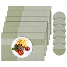 FANTESI Placemats and Coasters Set of 6, Table Mats, PVC Woven Insulated Placemats and Coasters Set for Home Indoor Outdoor Placemats(Green)