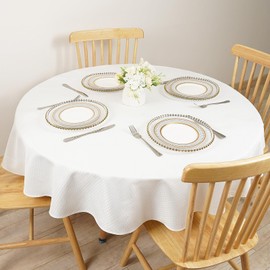 Eternal Beauty Round Tablecloth 120cm Wrinkle Free, Table Cover Water Resistant and Machine Washable for Home Dining Party Restaurant (White, 47.2inch)
