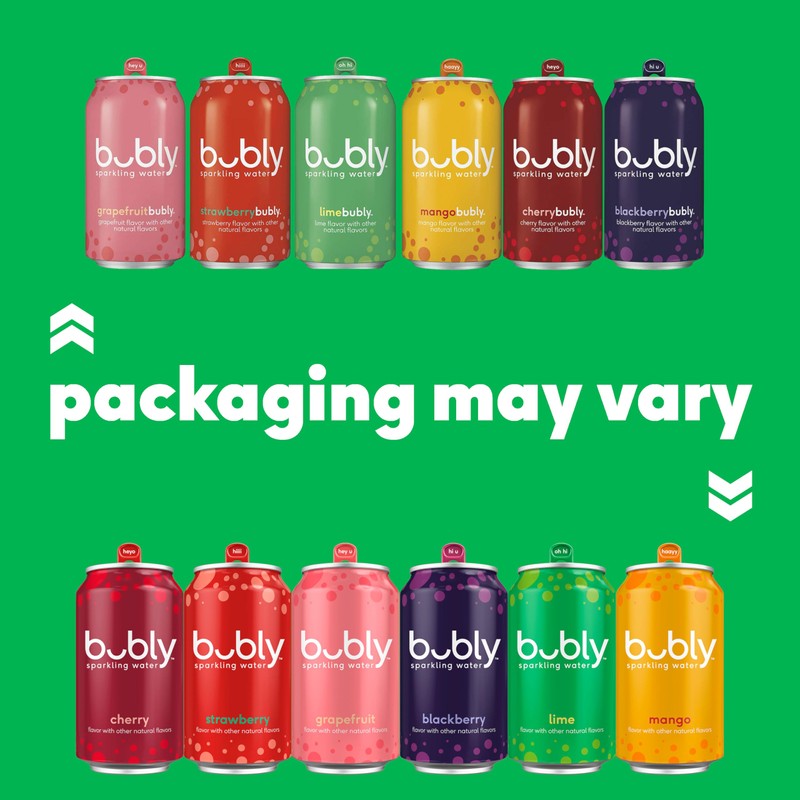 bubly Sparkling Water, 6 Flavor Variety Pack (Blackberry, Lime, Cherry,