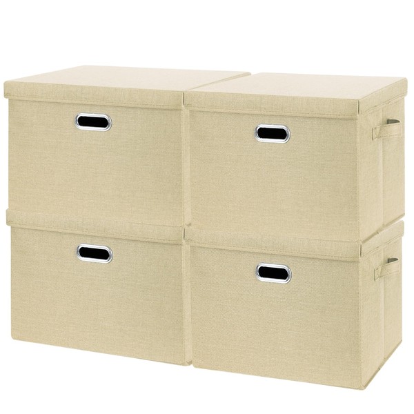 SNWDN 4 Pack Collapsible Fabric Storage Bins with Lids Fabric
