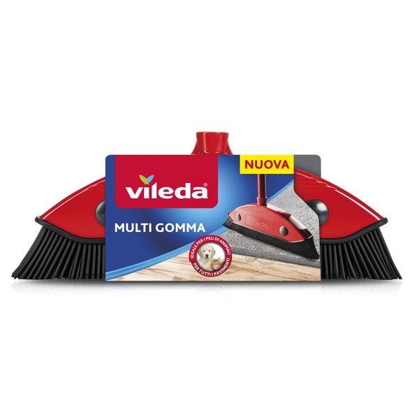 Vileda Multi Rubber Broom for Indoor and Outdoor - Hard Rubber and Rubber - Suitable for Animal Hair and Hair - Red/Black, 34 x 13.5 x 4 cm