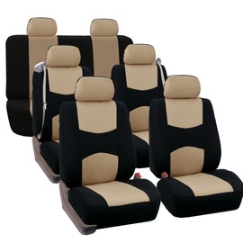 FH Group Three Row 7 Seater - All Purpose Flat Cloth Built-in Seat Belt Car Seat Cover - Universal Fit for Cars Trucks & SUVs Beige/Black