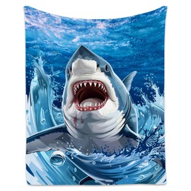 Shark Blanket for Kids Adults - 50x60 Inches Plush Blanket for Boys Girls - Soft Flannel Throw Blanket for Sofa Living Room - Blue Shark Gifts Room Decor for Shark Lovers