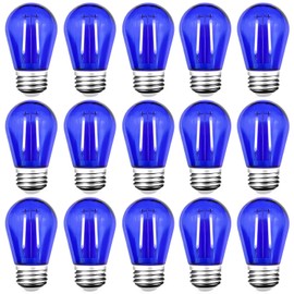 GUILEDUO 15 Pack S14 LED String Light Bulbs, Shatterproof 2 Watt Blue Replacement Bulbs for Outdoor String Light, Waterproof Decorative E26 Base Blue Filament Edison Christmas Light Bulbs, 120V