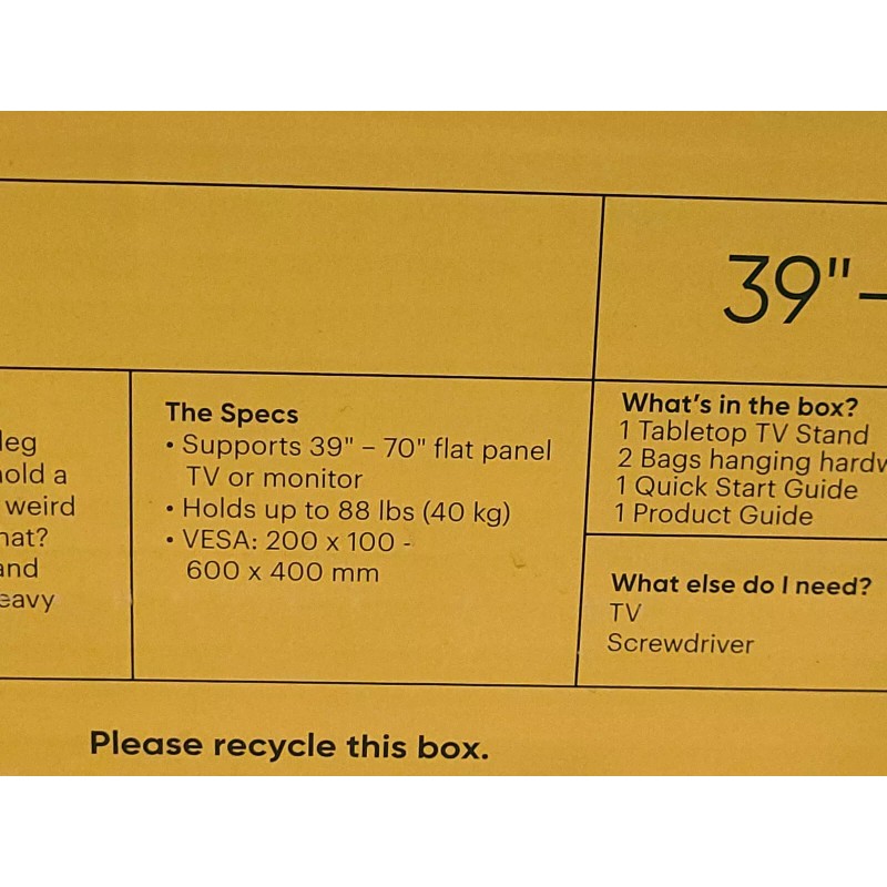 ONN Hang Onn 39" - 70" Tabletop TV Stand-New In