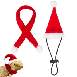 Bearded Dragon Santa Hat and Scarf Set Christmas Costume for Lizard Reptile Ferret Xmas Hat with Adjustable Elastic Chin Strap Great Xmas Gift for Small Animals