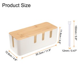 HARFINGTON Cable Management Box, Cord Organizer with Nylon Cable Reusable Ties for Home Office Desk, TV Computer Router Wires, Power Strips Hiding, White, Wooden Lid
