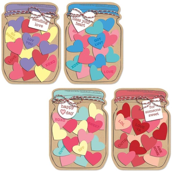 Jar of Conversation Hearts Valentine’s Day Greeting Cards - Set of 8, Envelopes Included, Great for Wedding Announcements, Holiday Event Invitations, Valentine's Day Parties, Romantic Notes