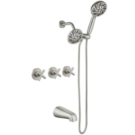 gotonovo 3 Handle Tub Shower Faucet Set, Dual Shower Head and Handle Set, Bathtub and Shower Faucet Combo,Shower System with Tub Spout,Wall Mount Tub Shower Trim Kit Brushed Nickel