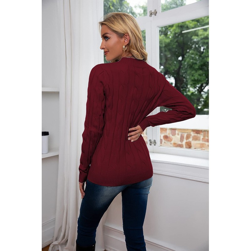 Breampot Women Cable Knit Jumper Casual Basic Long Sleeve Pullover