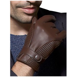 GSG SINCE 1998 Mens Luxury Sheepskin Leather Gloves with Cashmere Lined Touchscreen Winter Driving Gloves Brown X-Large