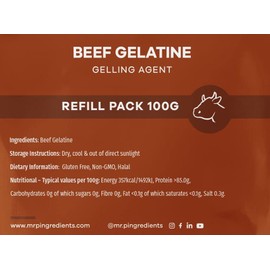Mr.P Ingredients Beef Gelatine 100g 250 Bloom Powder Unflavoured Stabiliser Gelling Aerating Agent Instant Halal Gluten Free Non-GMO Resealable Pouche