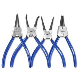GINWORD 7-inch 4 Pcs Snap Ring Pliers Set, Circlip Pliers Kit, Straight/Bent Jaw, Internal/External Heavy Duty C Clip Pliers for Ring Remover Retaining,Blue