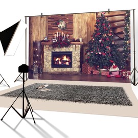 YongFoto 3x2m Vinyl Christmas Backdrop Photography Interior Decoration Christmas Tree Fireplace Gifts Backdrops for Photography Photo Shoots Photo Background Studio Props