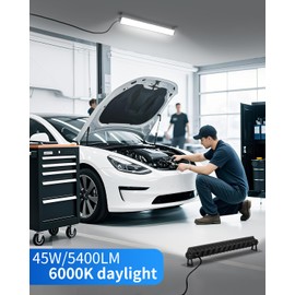 THECHAM IP66 Waterproof 45W LED Shop Lights, 5400LM 6000K Daylight White Garage Light with 6FT Power Cord & Switch, Plug in LED Work Light for Garage, Workshop, Warehouses, Basement, Yard, 2 Pack