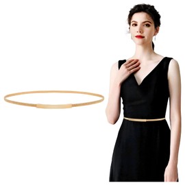 WERFORU Women's Thin Metal Belt Elastic Metal Chain Belt for Dress, A-gold