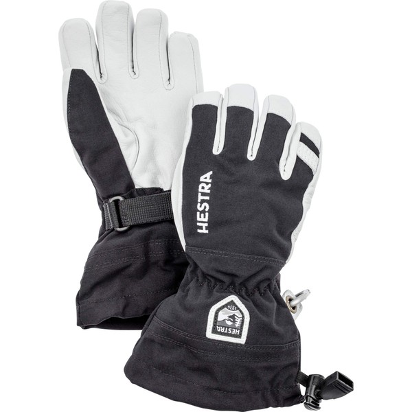 Hestra Army Leather Heli Ski Junior - Classic 5-Finger Leather Snow Glove for Winter, Skiing, Playing in The Snow for Kids and Youth - Black - 6