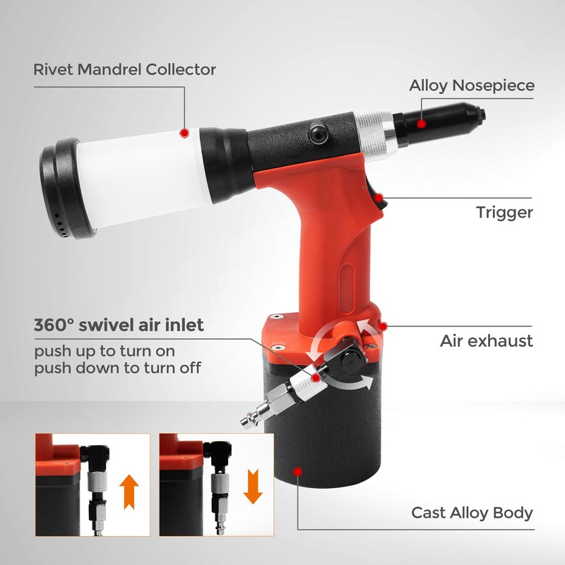 UPWOOD Pneumatic Hydraulic Pop Rivet Gun, Self-Suction Air Riveter Riveting