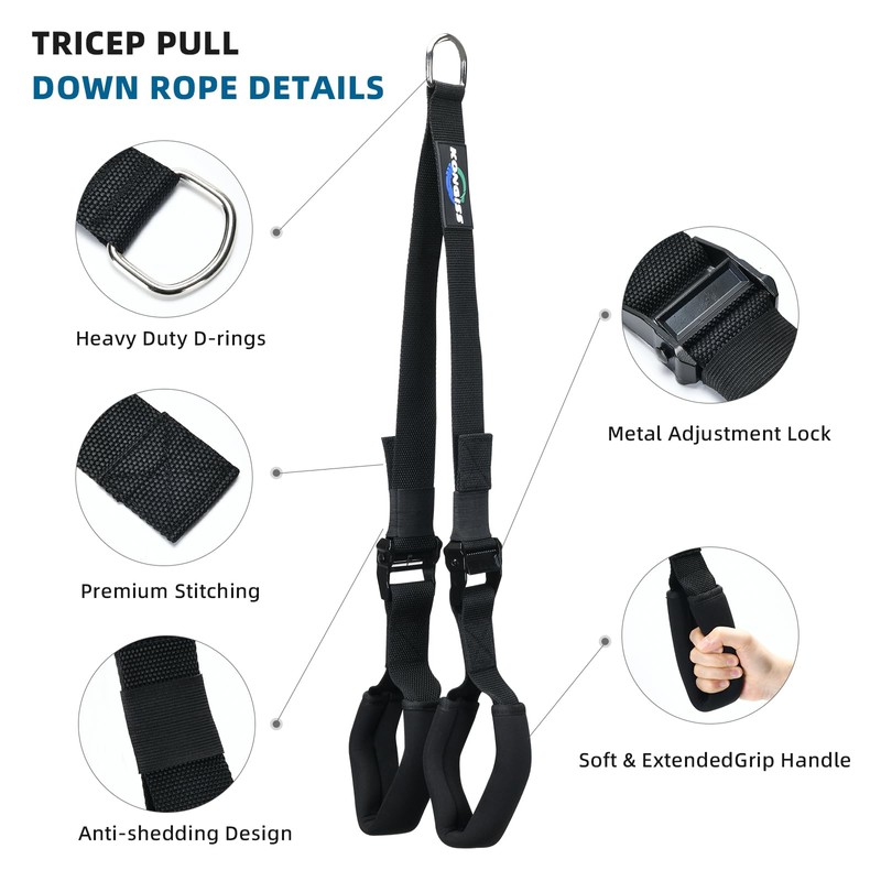 KONGISS Adjustable Tricep Rope Cable Attachment, Tricep Pull Down Rope,