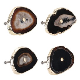 Yoption Set of 4 Cabinet Drawer Knobs Natural Agate Pull with Gold Plating Edge Decorative Unique Cabinet Cupboard Dresser Handles (Black)