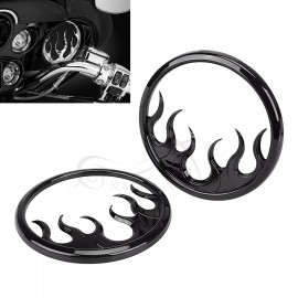 Unbranded Flame Speaker Grill Accent Cover Black For Harley Street Tri Glide Ultra Limited