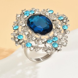 Joyindecor Crystal Napkin Rings Set of 6 - Heavy Duty Elegant Sapphire Diamond Jeweled Napkin Ring Holders for Hotel Restaurant Wedding Party Holiday Banquet Bridal Shower Dining Table Decor (Blue)