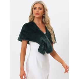 Allegra K Faux Fur Shawl Shrug for Women's Bridal Stoles Evening Party Winter Wedding Wrap Large Dark Green