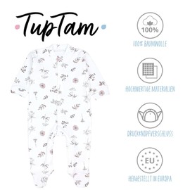 TupTam Baby Girls' Sleepsuit with Foot, Pack of 3, Leaves flowers hearts