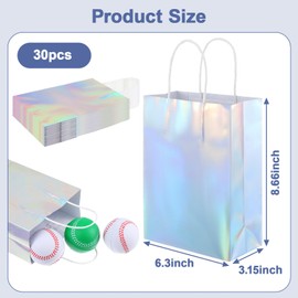 30 Pcs Iridescent Gift Bags Holographic Party Favor Bag with Handle 6.3 x 3.15 x 8.66 Inch Glitter Foil Paper Candy Goodie Handbag for Disco Wedding Baby Shower Birthday Thank You Party Supplies